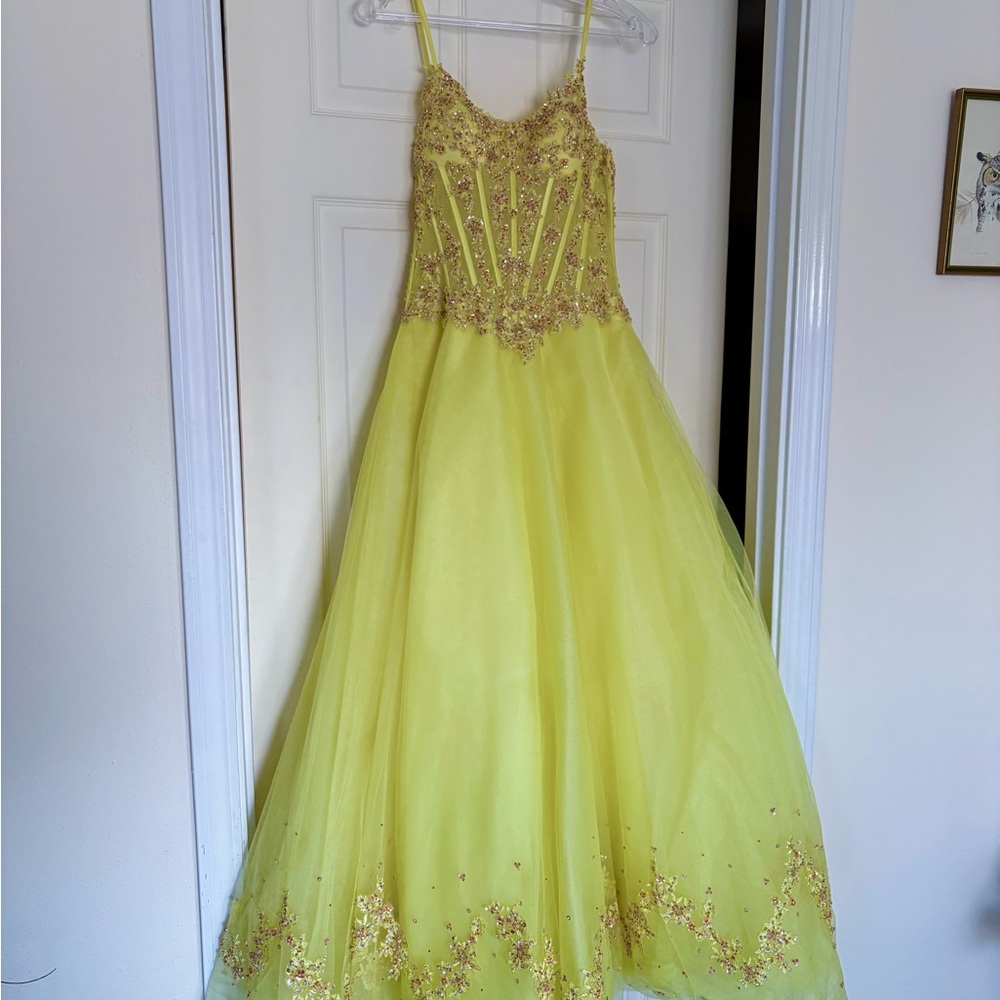 Yellow Beaded Evening Gown / Prom Dress